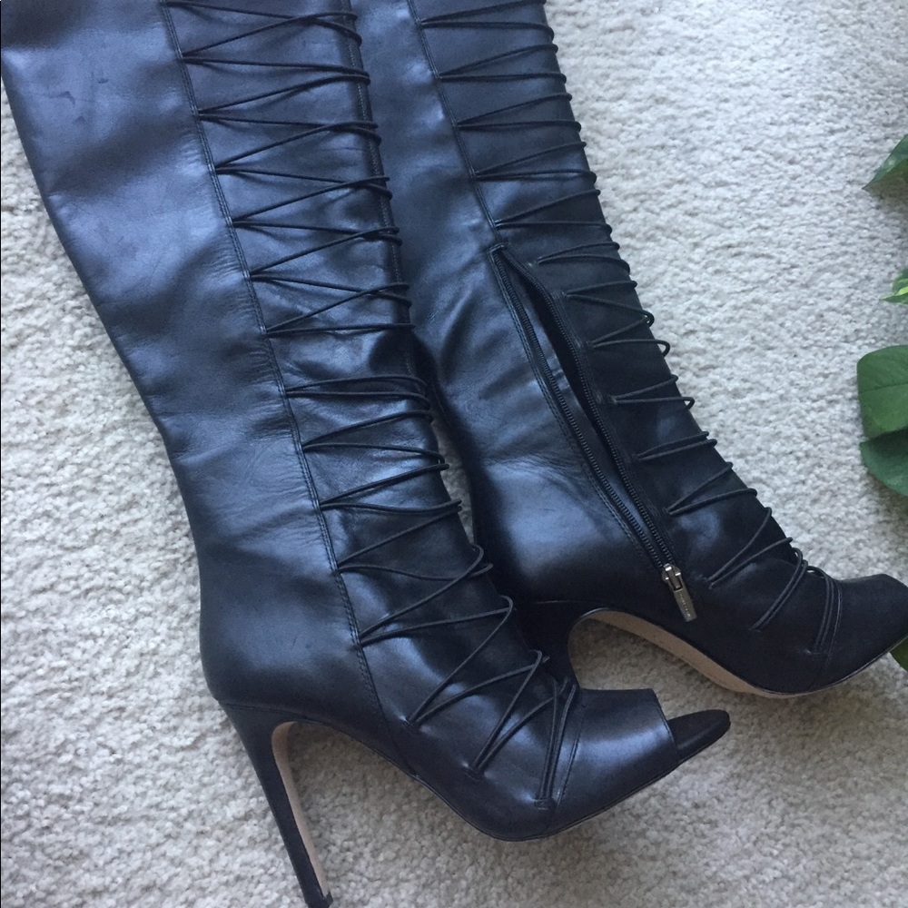 Knee high peep toe boot